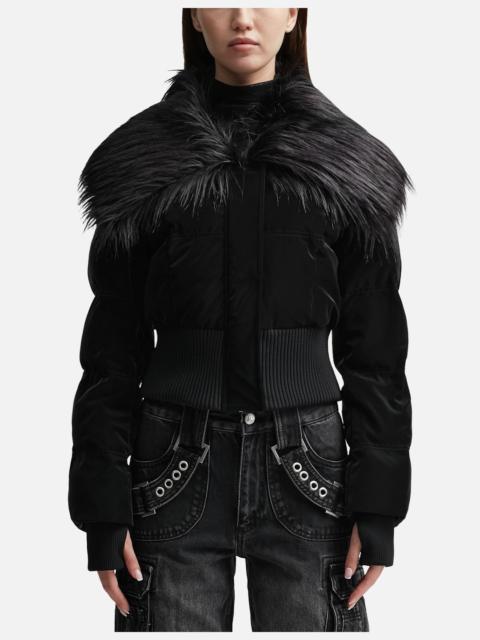 VELVET LATEX CROPPED PUFFER JACKET
