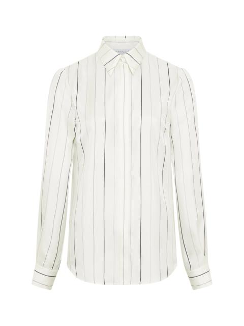 Henri Blouse in Ivory Multi Pinstripe Silk Twill