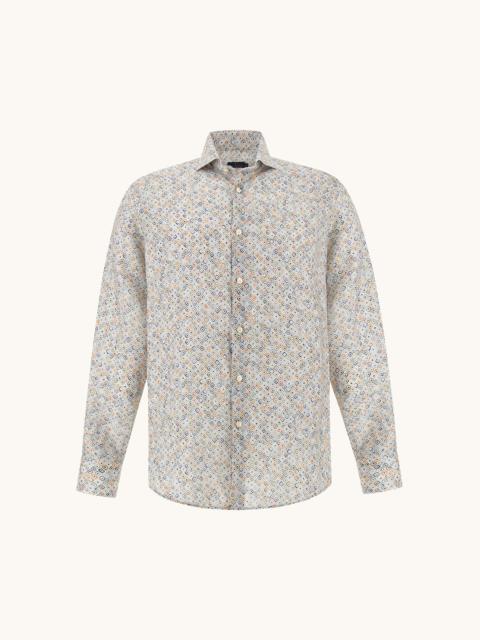 LINEN SHIRT WITH GEOMETRIC WATERCOLOR PATTERN