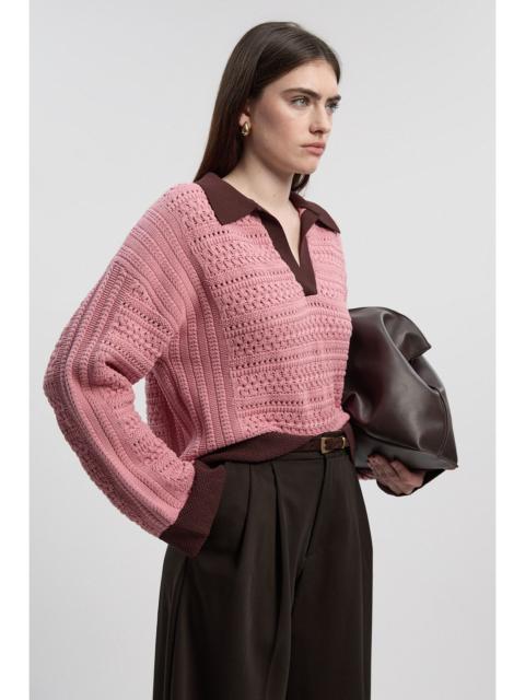 Cotton Contrast Tipping Collared V Neck Knitted Jumper