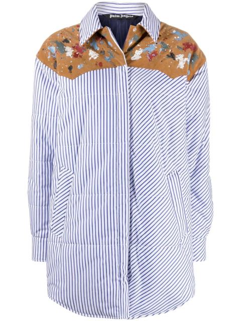 vertical-stripe padded shirt jacket