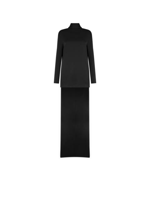 SHINY CREPE MOCK NECK COCKTAIL DRESS