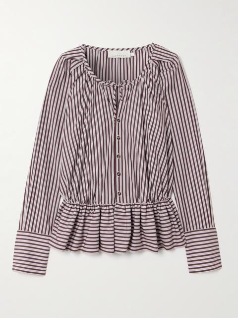 + The Vanguard Striped Cotton-poplin Peplum Blouse