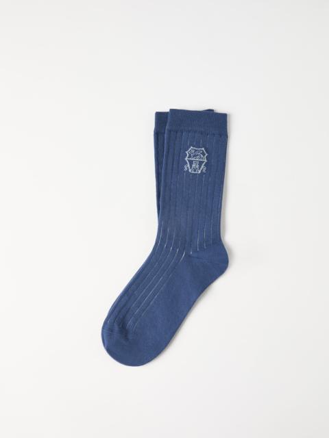 Cotton chalk stripe effect socks with logo