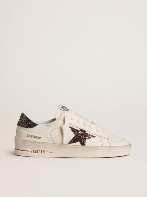 Women's Stardan in white leather with brown glitter star and heel tab