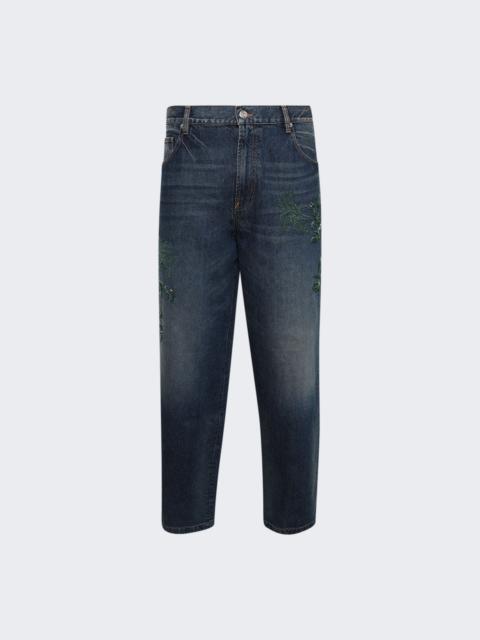 Stonedwashed Botanic Embroidered Relaxed Jeans Blue