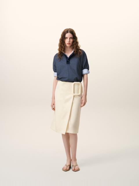 WHITE NEW WOOL BIG BUCKLE BELTED MIDI SKIRT