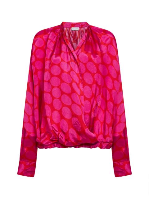 Fuchsia viscose Soft Ellipses-printed wrap shirt