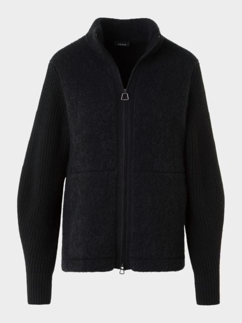Cashmere-Silk Boucle Zip Cardigan