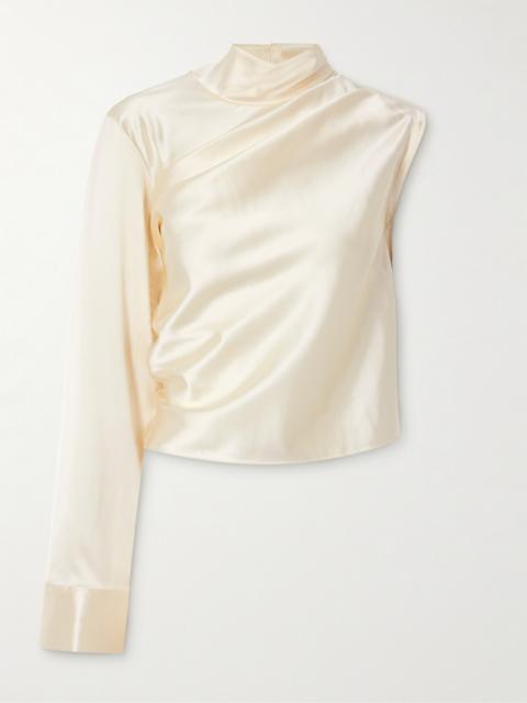Asymmetric Satin Turtleneck Top