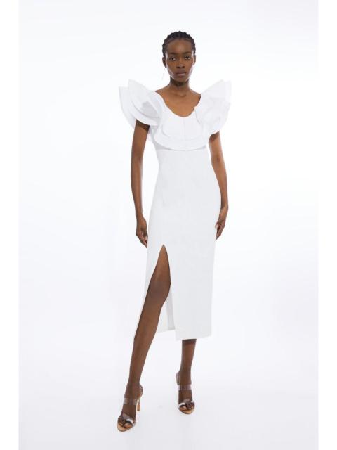 Ruffle Ponte And Cotton Mix Jersey Side Split Maxi Dress