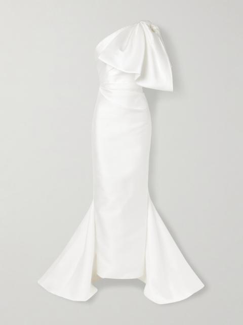 Priya One-shoulder Gathered Satin-twill Gown