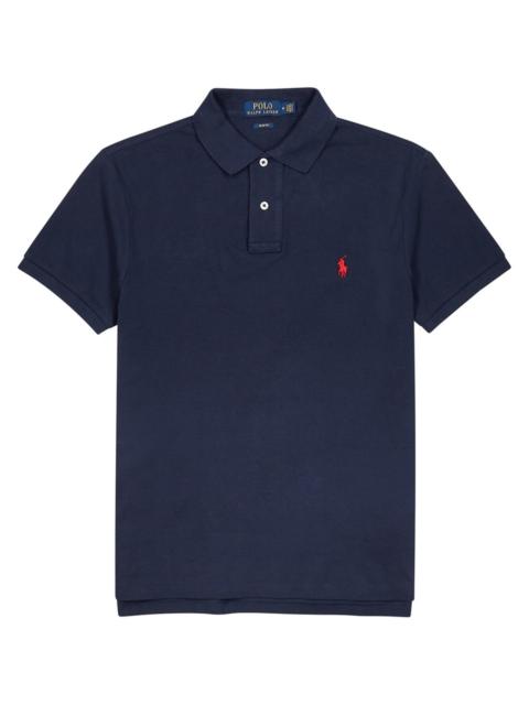 Navy slim piqué cotton polo shirt