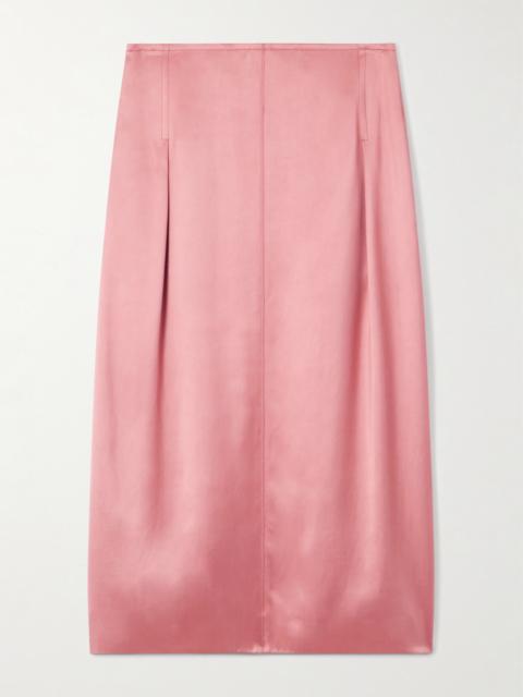 Pleated Satin Midi Skirt