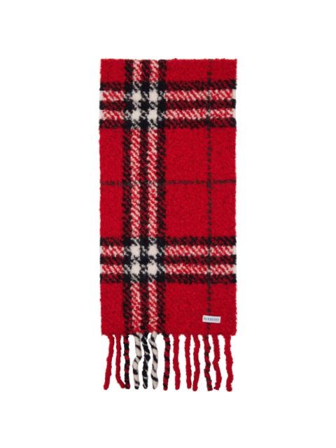 Red Check Alpaca Wool Blend Bouclé Scarf
