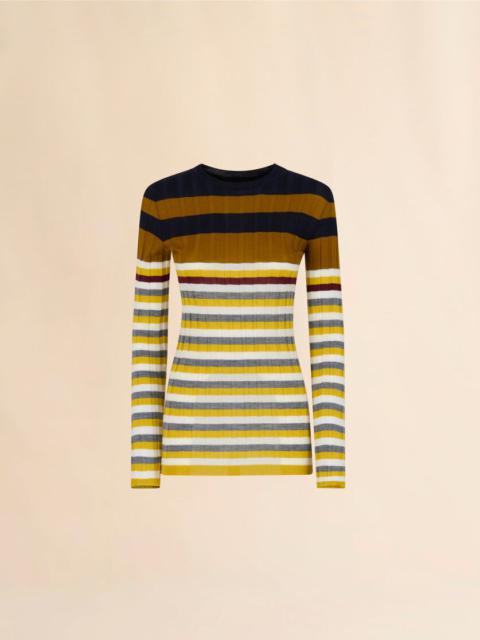 YELLOW WOOL SWEATER WITH MIXED STRIPES