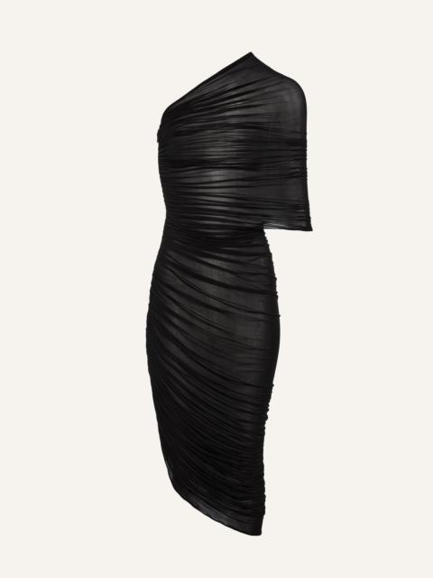 One shoulder draped midi dress in black