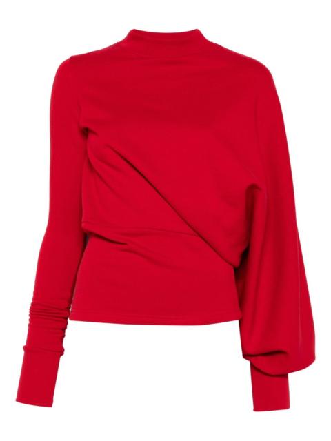 draped long-sleeve top