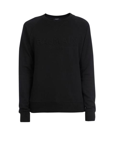 Cotton sweatshirt with embossed Balmain logo