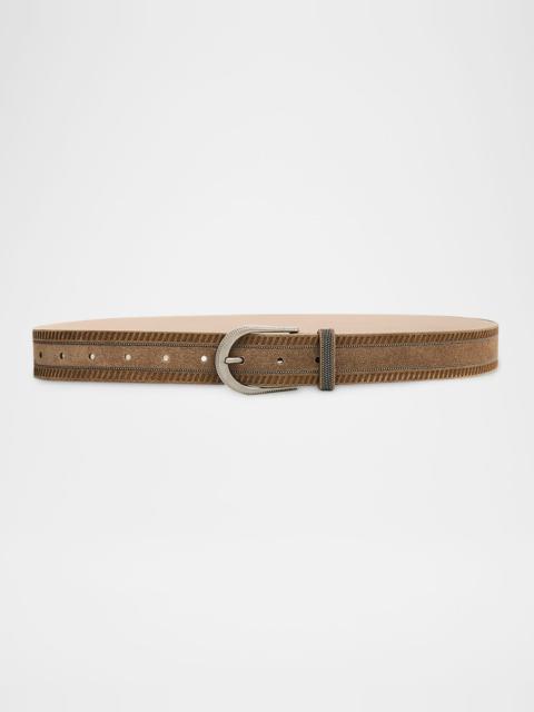 Wes Textured Suede Belt with Monili Trim