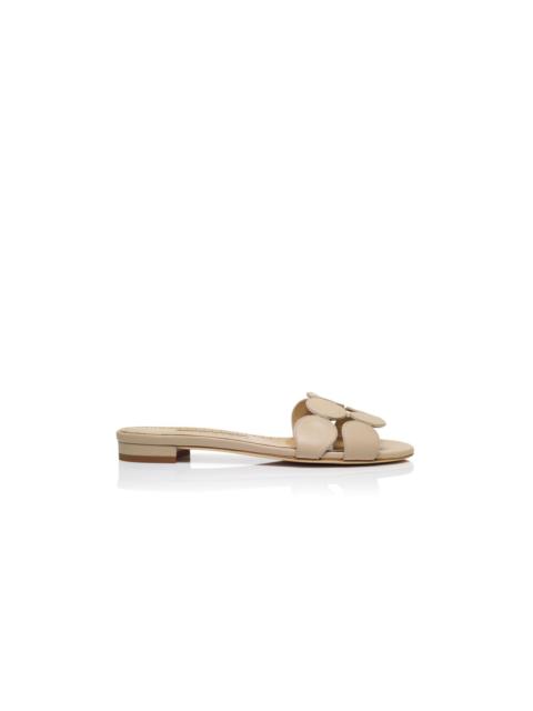 Beige Nappa Leather Flat Sandals