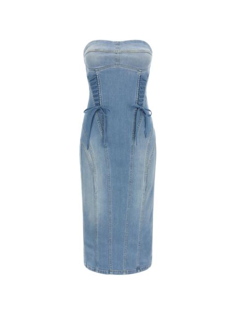 stonewashed bustier denim midi fitted dress