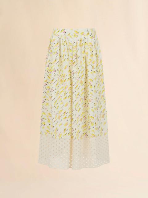 YELLOW LINEN SKIRT WITH BRUSHSTROKE WAVE PRINT