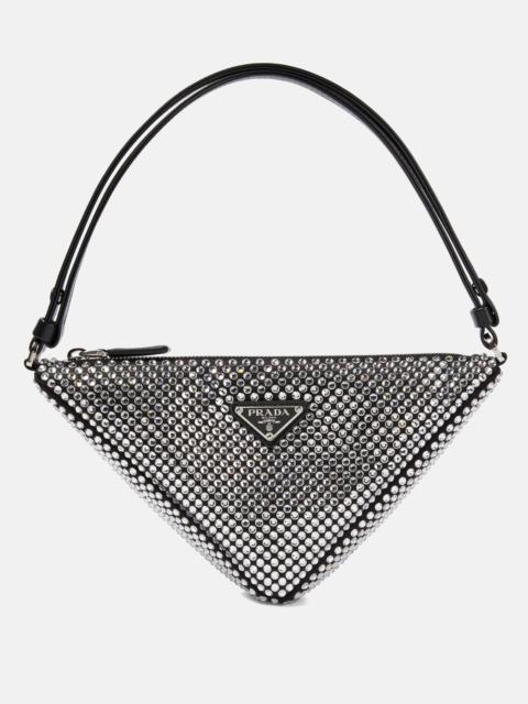 Triangle embellished satin pouch