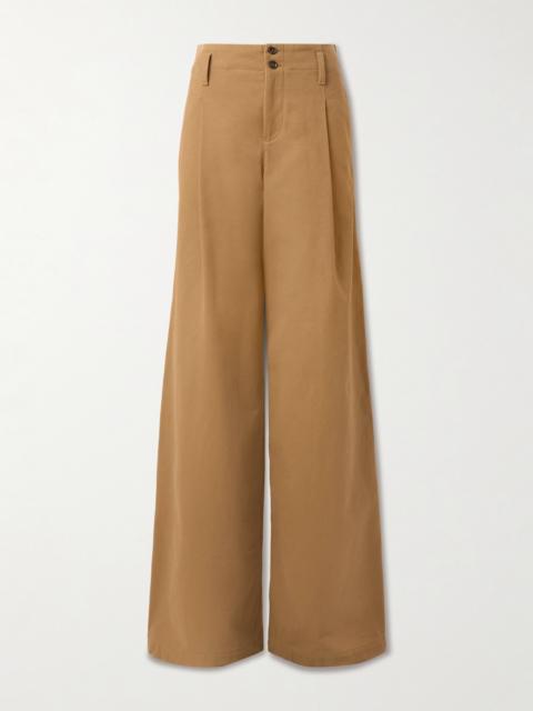 Pleated Garment-dyed Cotton-canvas Straight-leg Pants