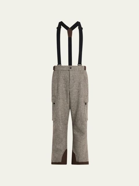 Men's Houndstooth Wool Ski Pants with Detachable Suspenders