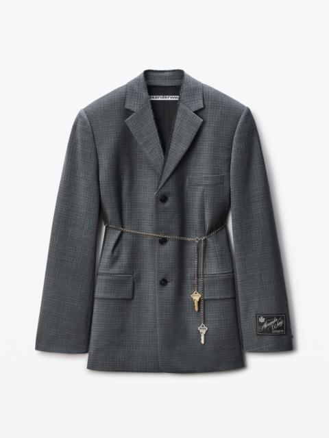 Grey Wool-Blend Raw-Edged Blazer