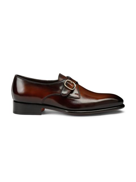 Men's brown leather single-buckle shoe