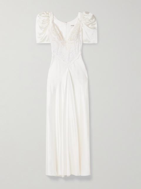 Lace-trimmed Silk-satin Gown