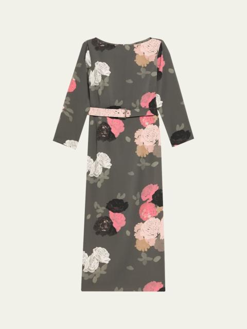 Luce Floral-Print Belted Midi Dress