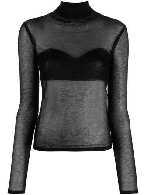 semi-sheer high-neck knit top
