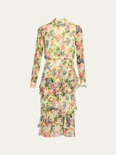 Isa Mock-Neck Floral-Print Silk Midi Dress