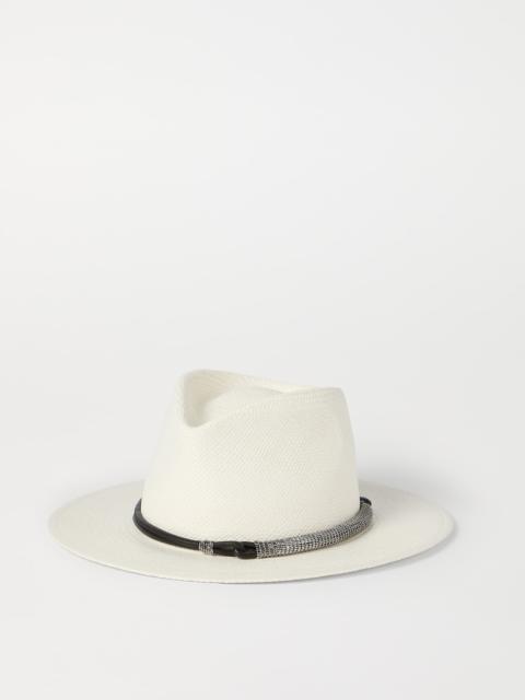 Straw fedora with precious leather band