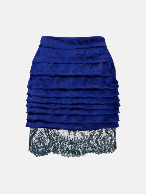 Layered lace-trimmed jacquard miniskirt