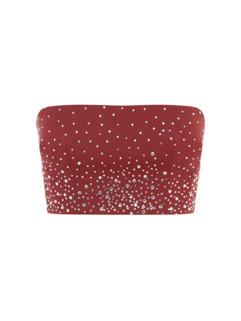 Crystal-Embellished Power Mesh Crop Top red