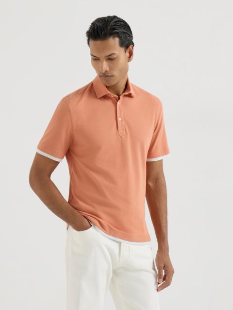 Cotton piqué shirt-style collar polo with faux-layering