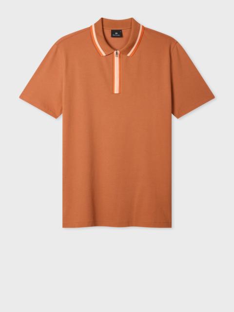 Rust Contrast Tipping Zip Polo Shirt