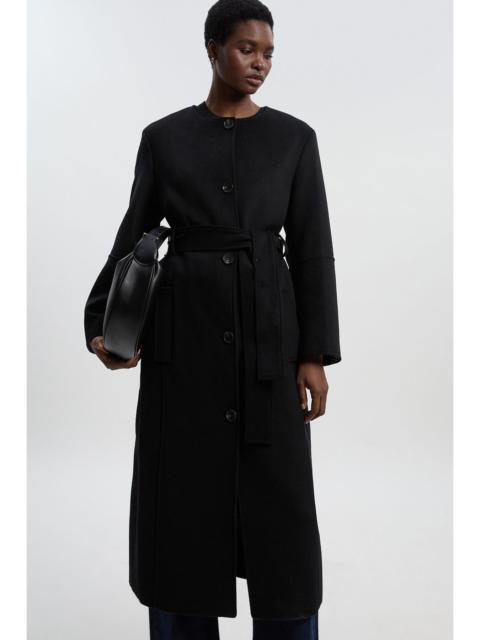 Brushed Wool Single Breasted Belted Tailored Maxi Coat