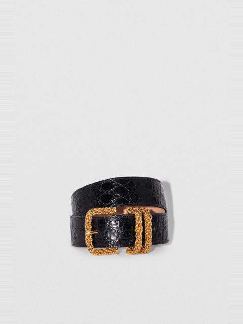Katina Black Circular Croco Embossed Leather Belt