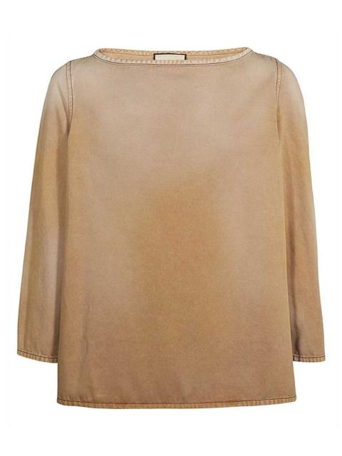 logo-embroidered denim top