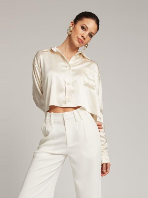IVORY SILK CROPPED BUTTON DOWN