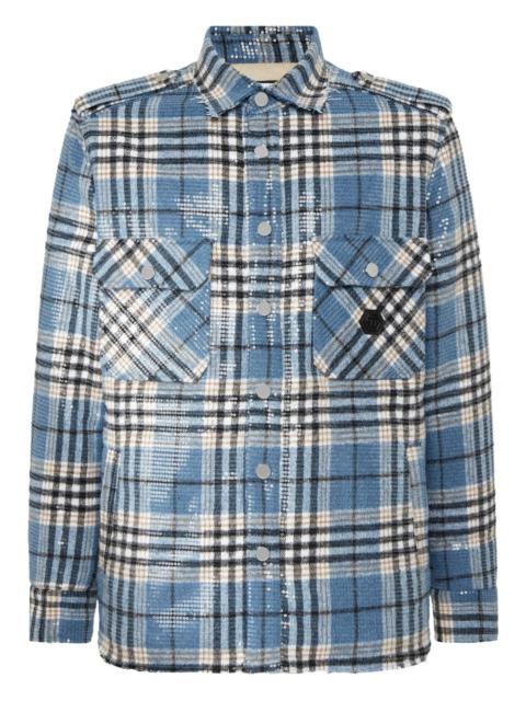 sequin-embellished plaid shirt