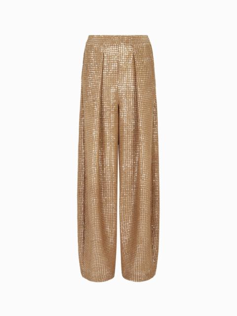 SINGLE-PLEAT JERSEY TROUSERS WITH A FLOCKED PRINT AND SEQUINS