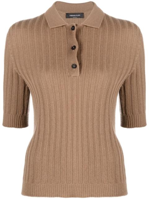 ribbed-knit cashmere polo top