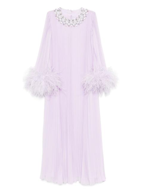 chiffon feather-detail dress