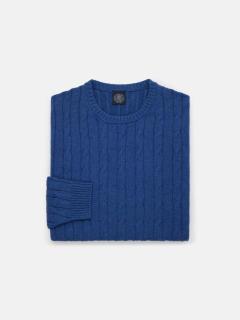 INDIGO COTTON-CASHMERE CABLE CREWNECK SWEATER - TRIM FIT